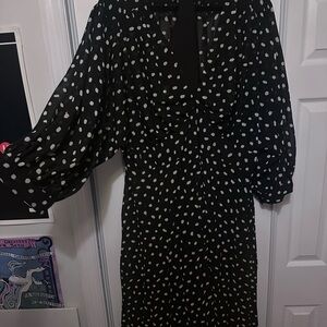 ASOS Curve Black and White Polka Dot Long Sleeve Dress